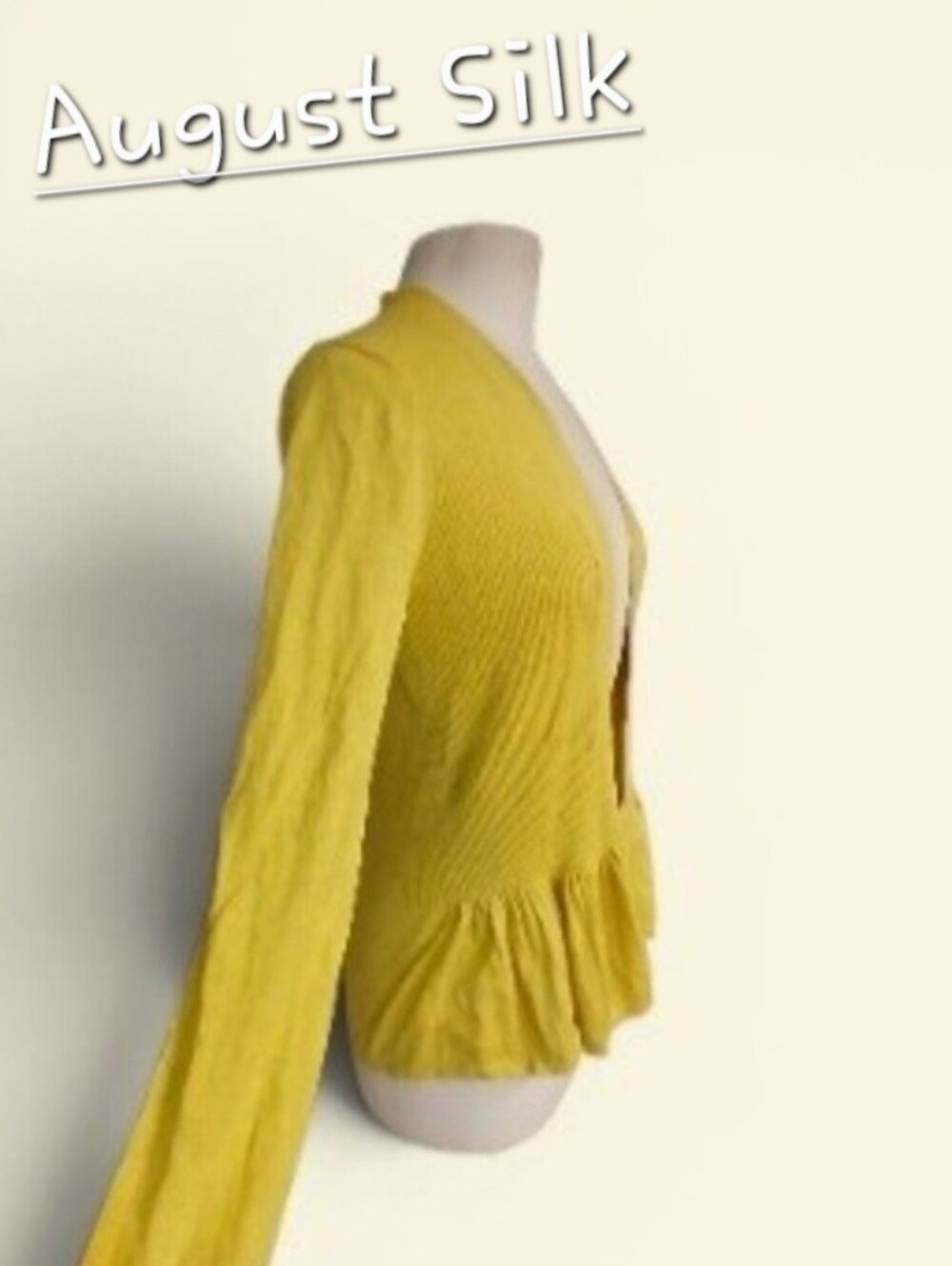 August Silk Lemon-Lime Open-Front Peplum Cardigan